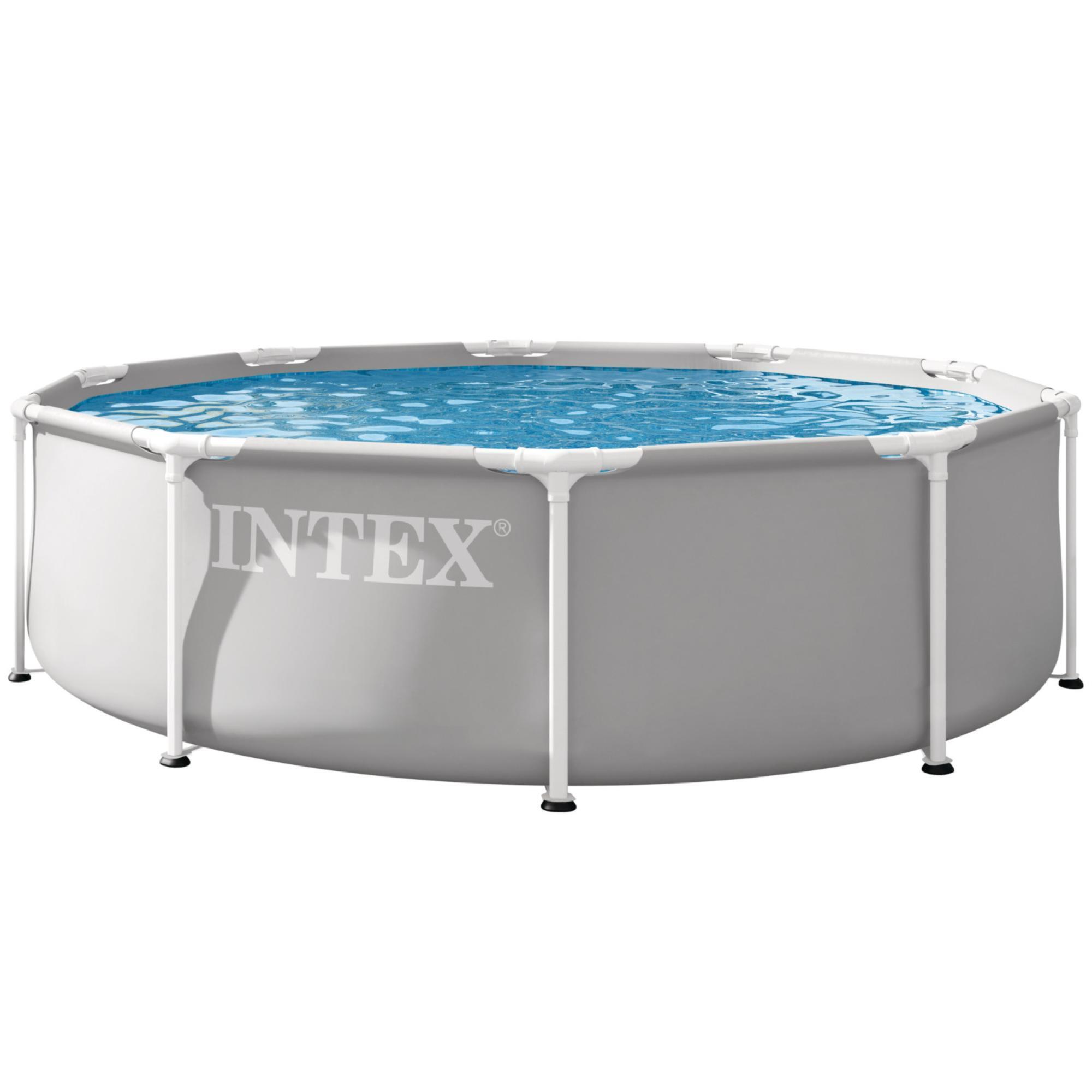 Intex Prism Frame Premium Pool Set, 10 Feet x 30 Inches, Grey Above Ground Swimming Pool, Puncture Resistant, T-Joint Snap Assembly